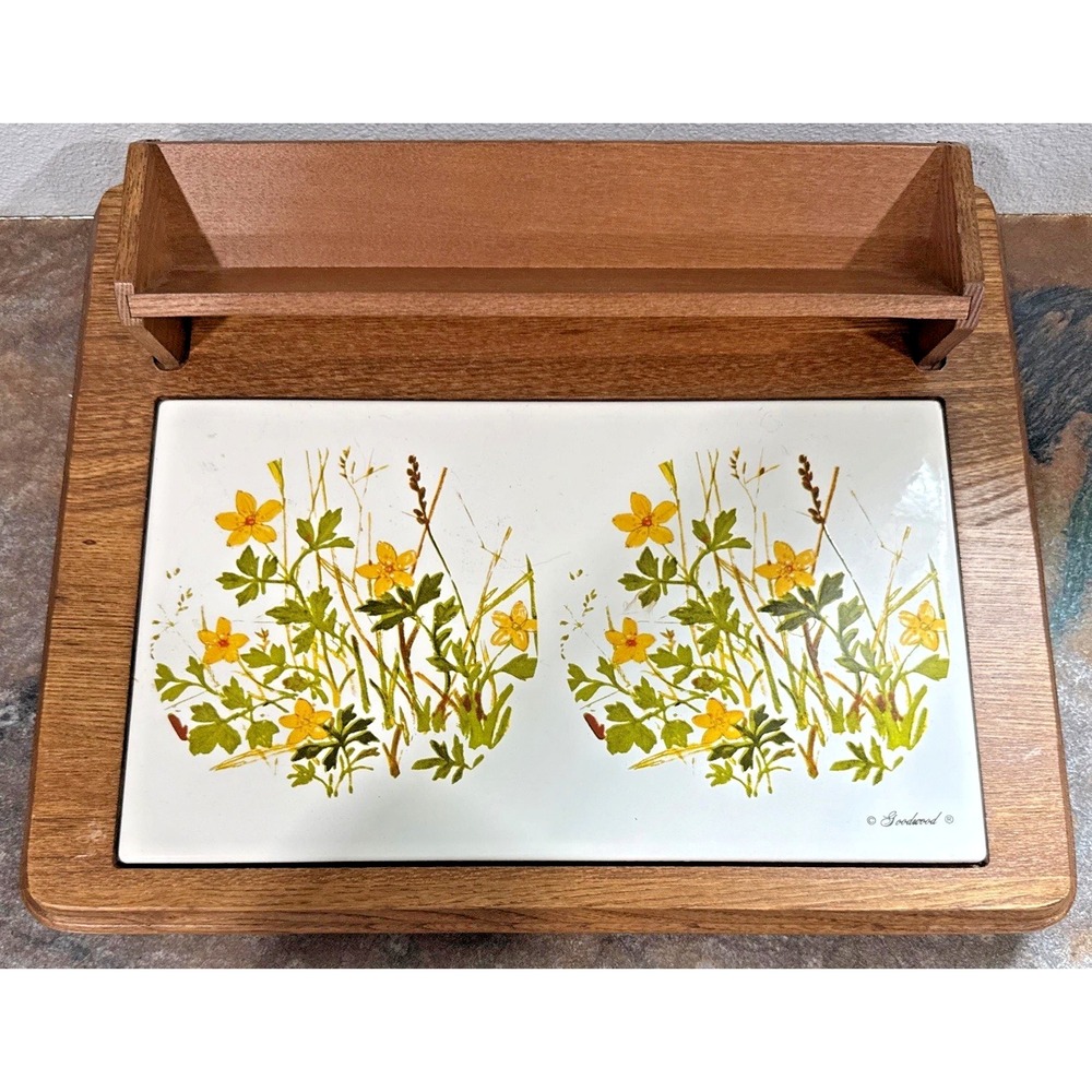 Vintage Goodwood Teak Cheese Cracker Tray Board Ceramic Tile 1970s 14.5x11.75